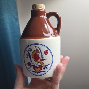 Handcrafted Brown and Cream Ceramic Jug with Bird Design
